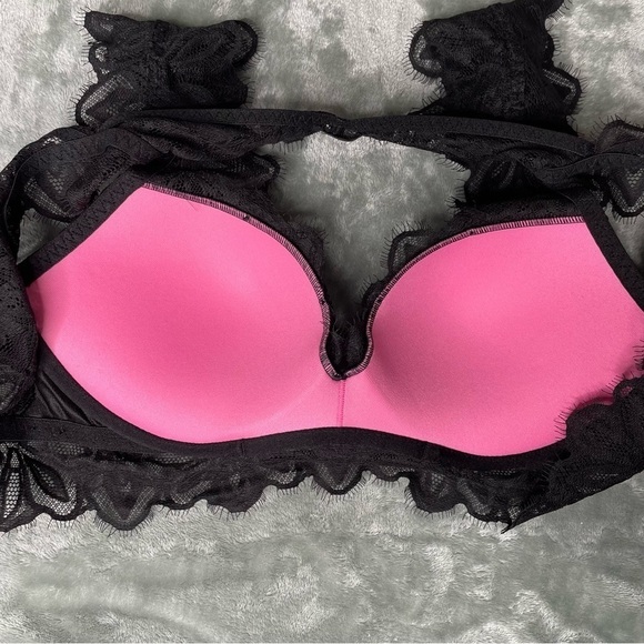 PINK Victoria's Secret Date Push-Up Lace Bralettes Set Size M Black Cream - Picture 5 of 13